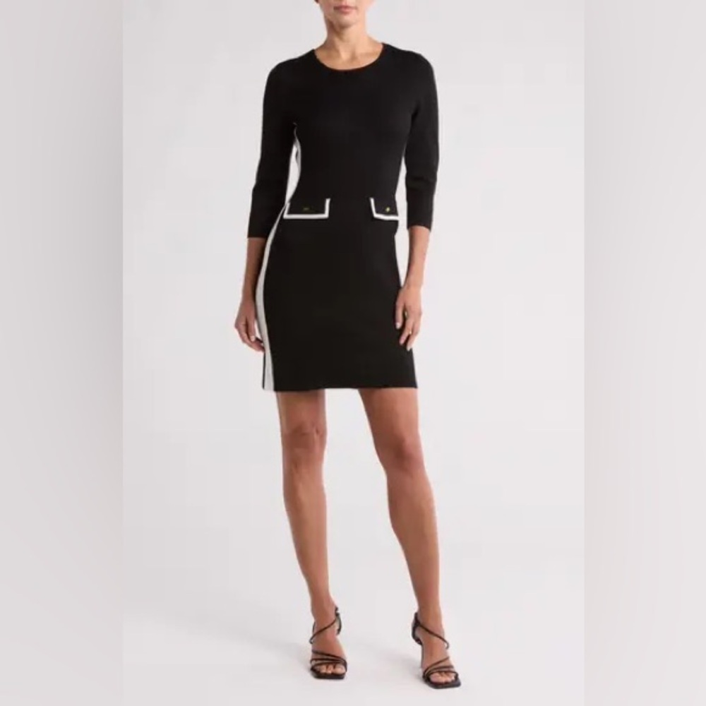 DKNY Size Medium Elegant Black Dress with White Accents